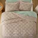 Bedsure California King Size Comforter Set Khaki, Boho Tufted Bed Set, Checkered Farmhouse-Style Distressed Vintage Bedding, 3 Pieces, 1 Plaid Geometric Comforter and 2 Pillow Shams