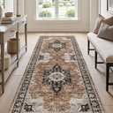 DEXI Hallway Washable Runner Rug 3x8, Vintage Farmhouse Thin Kitchen Runner with Non Slip Backing, Soft Entryway Floor Rug, Stain Resistant Distressed Carpet for Bedroom Living Room, Brown