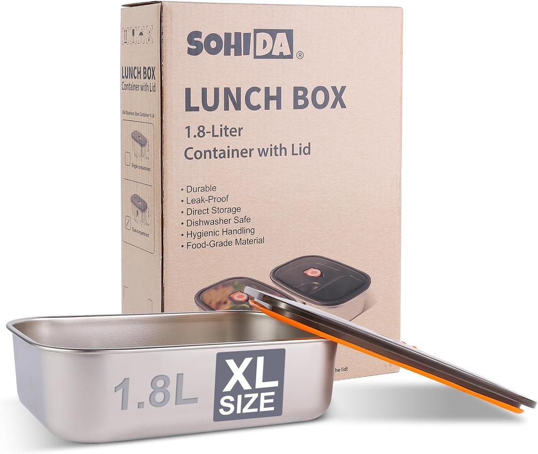 1.8L Stainless Steel Inner Container with Lid  Single Compartment, Removable, Dishwasher Safe, Compatible with 1.8L Electric Heated Lunch Box