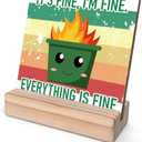 Pack of 2, Dumpster Fire Desk Accessories, It's Fine I'm Fine Everything is Fine, Funny Desk Sign, Coworker Gifts, Office Gifts for Women Men, Emotional Support Dumpster Fire Wood Sign-ZMMP02
