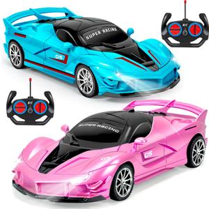 2 Pack Pink Blue Remote Control Car Toys for Kids Boys Girls, Rc Cars Toy Vehicle with Headlight & Controller, Rc Racing Car for Boys Girls Age 3 4 5 6 7 8 Birthday (Blue+Pink)