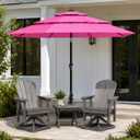 10ft Patio Umbrella, 3-Tier Vented Outdoor Table Umbrella with 8 Sturdy Fiberglass Ribs, Windproof Market Umbrella with Push Button Tilt and Crank, UV Protection for Deck, Pool, Rose Pink