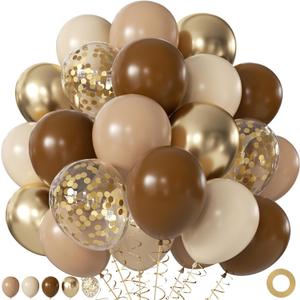 Brown and Gold Balloons, 60Pcs 12 Inch Brown Tan Nude Sand White Gold Confetti Balloons for Boho Neutral Bear Baby Shower Gender Reveal Wedding Birthday Party Decorations