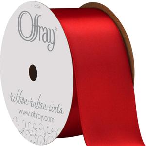 C.R. Gibson Berwick Offray 062081 1.5" Wide Single Face Satin Ribbon, Red, 4 Yds
