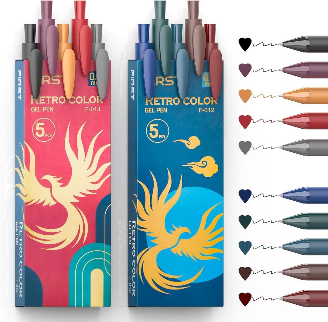 Retractable Colored Gel Pens 0.5MM Fine Point, 10 Vintage Assorted Color Ink Pen Set, Cute Colorful Aesthetic Ballpoint Pen for Writing, Journaling, Note-Taking (Vintage)
