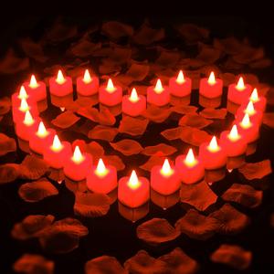 Honoson 1000 Pieces Artificial Rose Petals with 24 Pcs Flameless Heart Shaped LED Tealights Candles Special Romantic Night Decorations for Proposal Wedding Anniversary Table Decor(Red)
