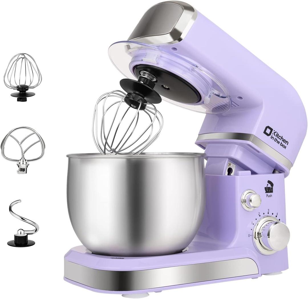 Stand Mixer, Kitchen in the box 3.2Qt Small Electric Food Mixer, 6 Speeds Portable Lightweight Kitchen Mixer for Daily Use with Egg Whisk, Dough Hook, Flat Beater (Purple)