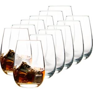 UMEIED Stemless Wine Glasses Set of 10, 14Oz Clear Red White Wine Glass for Home Party Wedding Anniversary