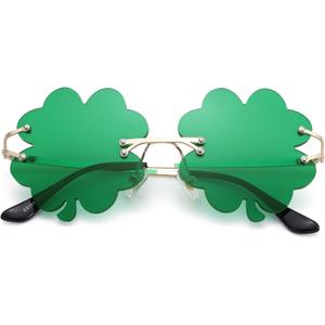 2 x St. Patricks Day Green Sunglasses Irish Shamrock Four Leaf Clover Lens Shades Costume Party Glasses(Four Leaf Green) (Green)
