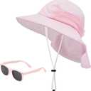 Century Star Baby Sun Hat with Sunglasses for Girls Boys Neck Flap Protection UPF 50+ Beach Hats Kids Wide Brim Outdoor Swim Cap for Toddler A1 Pink 2-6 Years