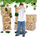 19 Pcs Jungle Safari Party Decorations 12 Inch Jungle Theme Favor Boxes with Burlap Leaf Ribbon and Tropical Palm Leaves for Classroom Woodland Adventure Birthday Baby Shower Decor