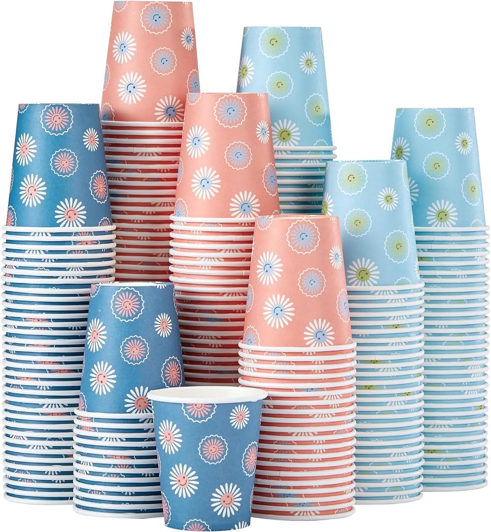 300 Pack 5 oz Paper Cups, Disposable Bathroom Cups, Small Mouthwash Cups, Hot/Cold Beverage Drinking Mini Cup for Party, Picnic, BBQ, Travel (Daisy) (5oz-300 pack)