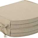 Outdoor Chair Cushions, Fade-Resistant & Water-Resistant, D Shaped Patio Furniture Seat Chair Pads Replacement with Ties, Non-Slip Bottom, Removable Cover, Set of 2, 17 x 16 Inch, Natural