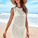 ANRABESS Womens Swimsuit Cover Up Sleeveless Knit 2026 Summer Outfits Swimwear Bathing Suit Coverup Crochet Beach Dress (White, M)