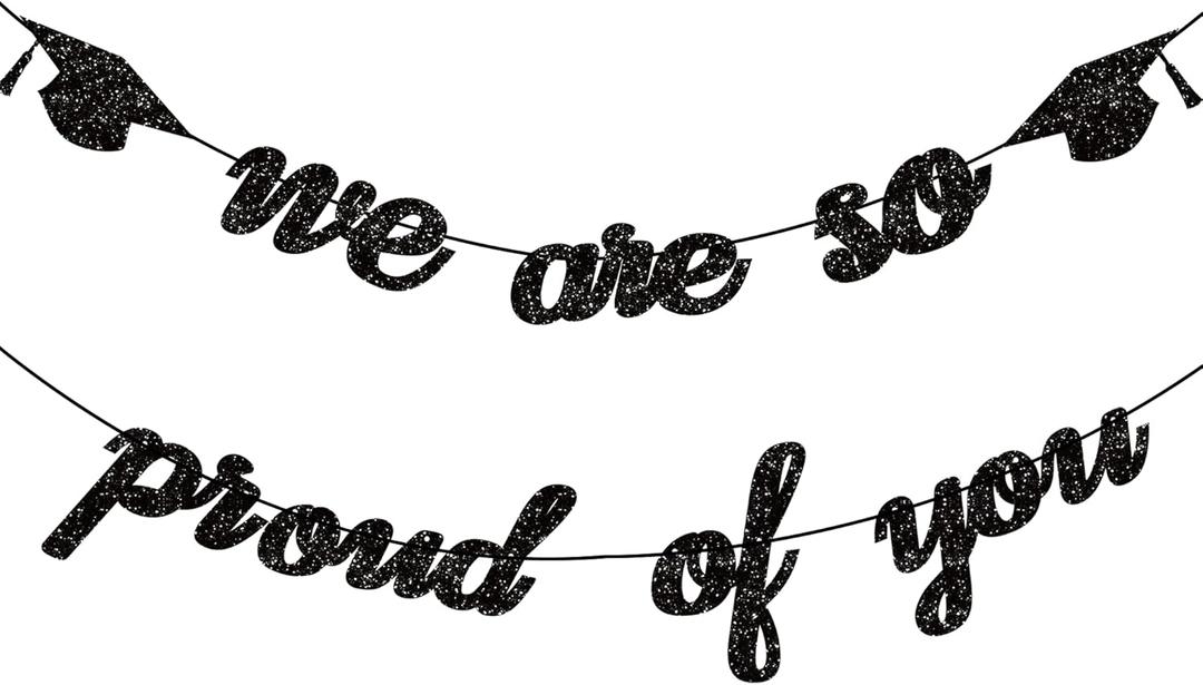 5 x Graduation Decorations 2026 2027 | Pre-Strung Class of 2026 Graduation Banner, Black Glitter We are So Proud of You Grad Banner for Graduations Party Decorations Favors Supplies School Home Car Decorations