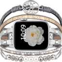 Boho Dressy Bracelet for Apple Watch Band 46mm 40mm 38mm 41mm 44mm 42mm 45mm 49mm Women, Elegant Handmade Beaded Leather Strap Accessories for iWatch Bands SE Series 11 10 9 8 7 6 5 4 3 2 1 (Silver/Tree of Life)