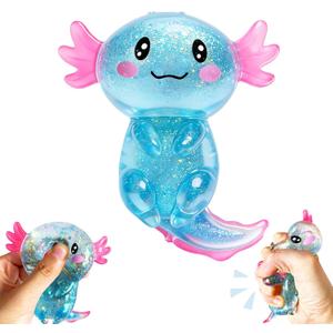 Axolotls Squishies Fidget Stress Ball,Cute Squishies Axolotls Toy,Easter Basket Stuffers, Stress Ball Squeeze Toys for Stress Relief(Blue)