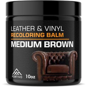 FORTIVO Leather Recoloring Balm, Color Restorer for Couches and Car Seats, Leather Scratch Remover and Dye, 10 oz (Medium Brown)