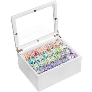 Bracelet Storage Box Holds Up to 150 Bangles, Bracelet Organizer with Clear Lid & Rods, Jewelry Display Case for Multiple Sizes, Dust-Proof Design(White)