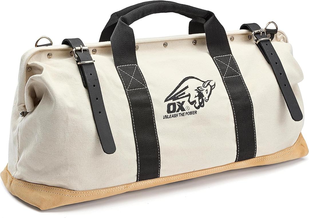 OX Canvas Tool Bag - 24 Inch Masonry Tool Bag - Heavy Duty Leather Straps