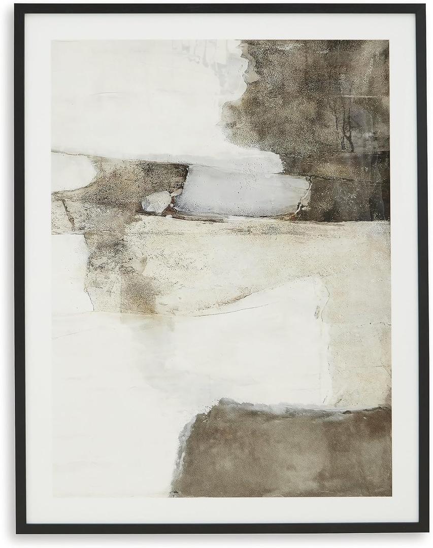 Signature Design by Ashley Aldricton Contemporary Rectangular Framed Print Wall Art, 30 x 40 Inches, White & Dark Brown, 40.1"L x 30.1"W