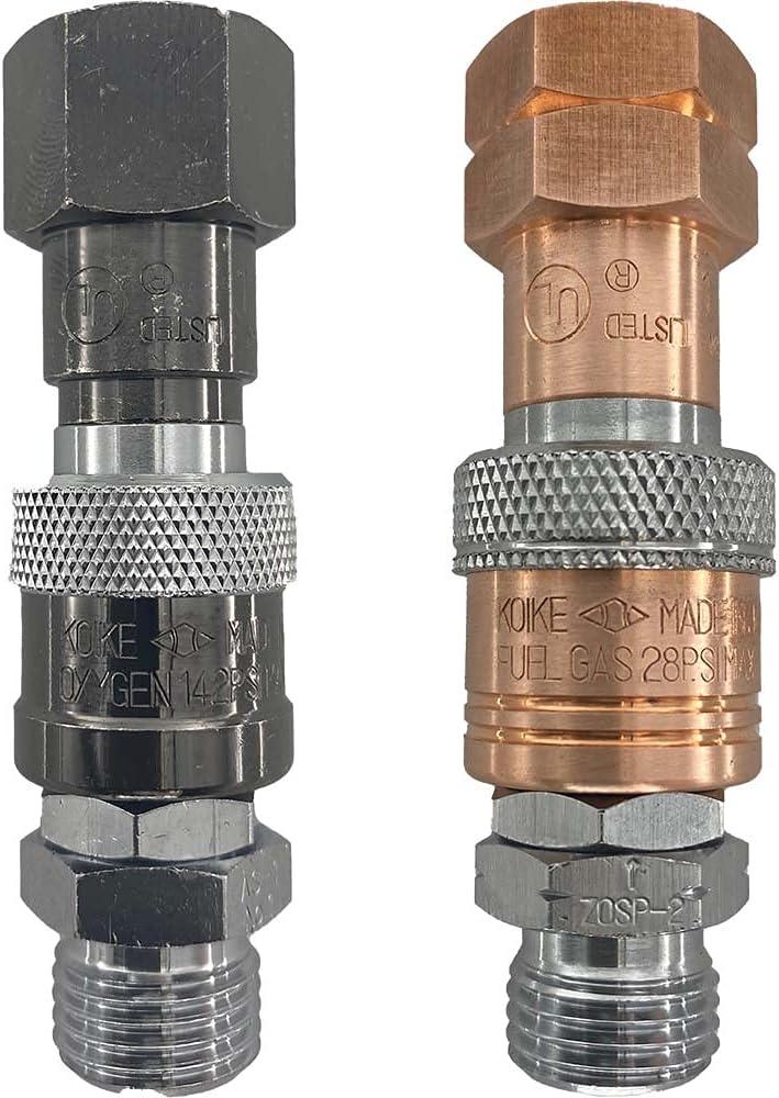Koike Oxy-Fuel Quick Connect Torch To Hose Coupler Set, Safe Fuel/Oxygen Disconnect, Leak-Proof Design, UL Listed (SET)