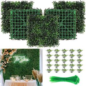 KASZOO Artificial Grass Wall Panel - 12 Pack 10"x10" Boxwood Panels for Greenery Wall Decor Faux Greenery Outdoor Privacy Fence Panel Screen Grass Backdrop for Wall, Wedding, Balcony, Backyard, Patio