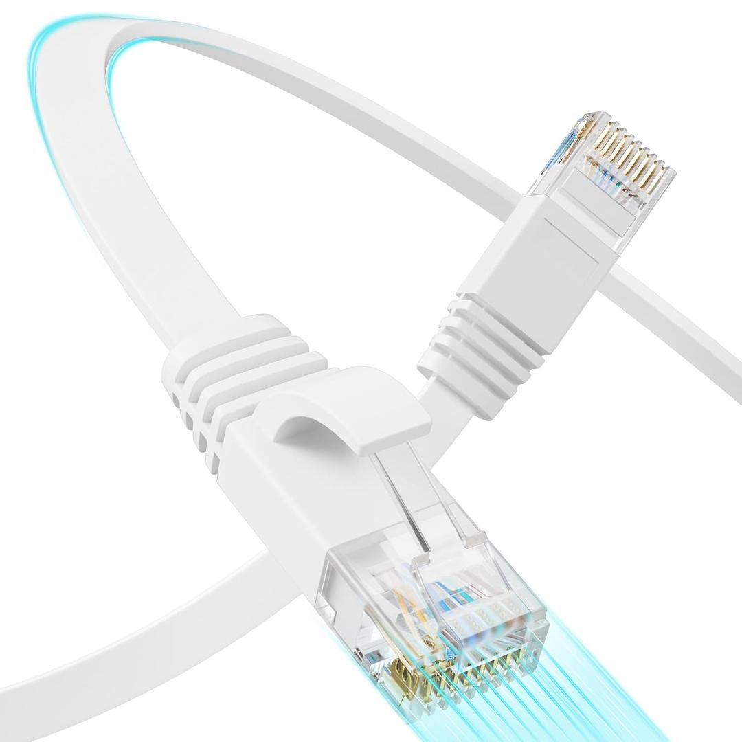 Cat 6 Flat Ethernet Cable 200 FT, UTP 10Gbps High-Speed Cat6 Ethernet Cable, Pure Copper Cat 6 Cable, Long Ethernet Cable for Home or Office Network Wiring, White