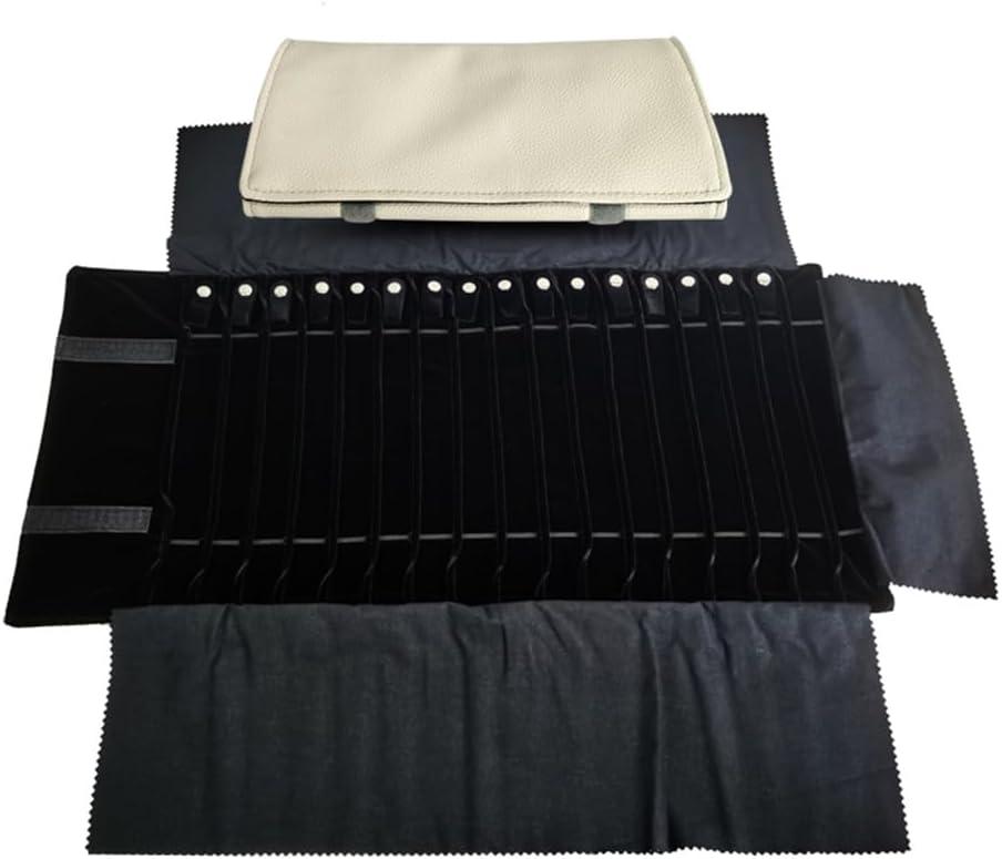 SCIKHEFT Portable Jewelry Roll Untangled Secure Necklace Travel Storage Bag Displays Holder 16 Chain (Gray PU and Black Velvet)