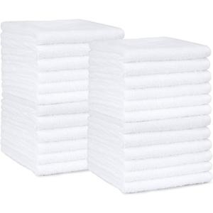 Amazon Basics Fast Drying Cotton Washcloths for Bathroom, Machine Washable, Soft and Highly Absorbent, 12 x 12 in, White, 24-Pack