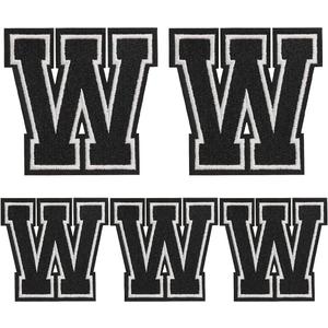 Iron on Letters Patches, 5 Pieces Full Embroidered Individual Letters Patch Applique for Clothes, Dress, Hat, Jeans, DIY Accessories, Black W