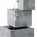 Rectangle 3 Tier Metal Fountain with Planter and LED Lights, Outdoor Galvanized Metal Water Feature with LED Light, Cascading Flow, Durable Garden Decor, Patio Fountain & Built-in Planter, AC Powered