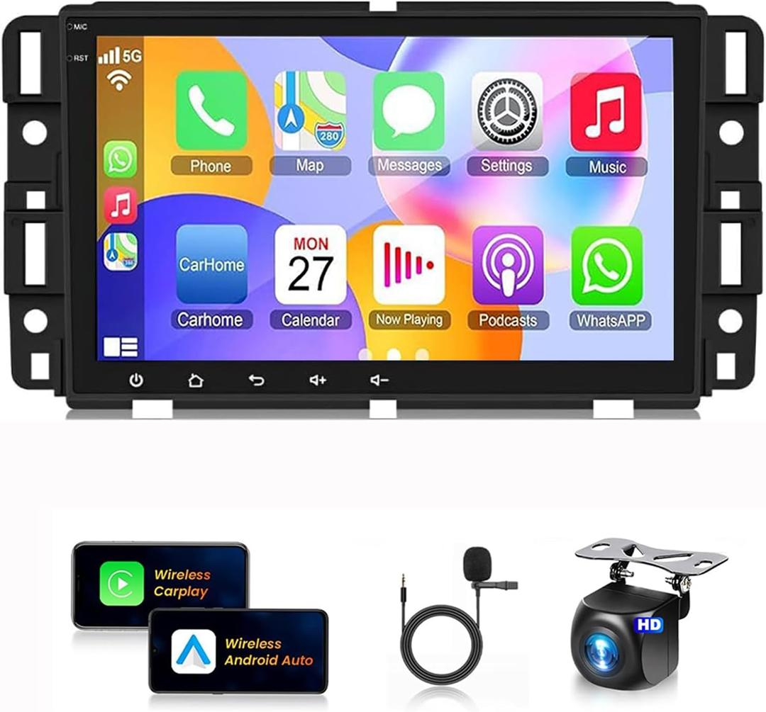 8'' Car Stereo for 2007-2012 Chevrolet Chevy Silverado Impala GMC Sierra Acadia Enclave Yukon 2007-2012 w/Wireless Carplay & Android Auto GPS BT AHD Mirror Link SWC Mic, 2+32G
