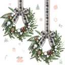 Thiccywoov 2 Pcs 9 Mini Christmas Wreath for Cabinet Front Door Christmas Green and White Artificial Ball Cone Winter Wreath for Wedding Window Home Wall Indoor Decor
