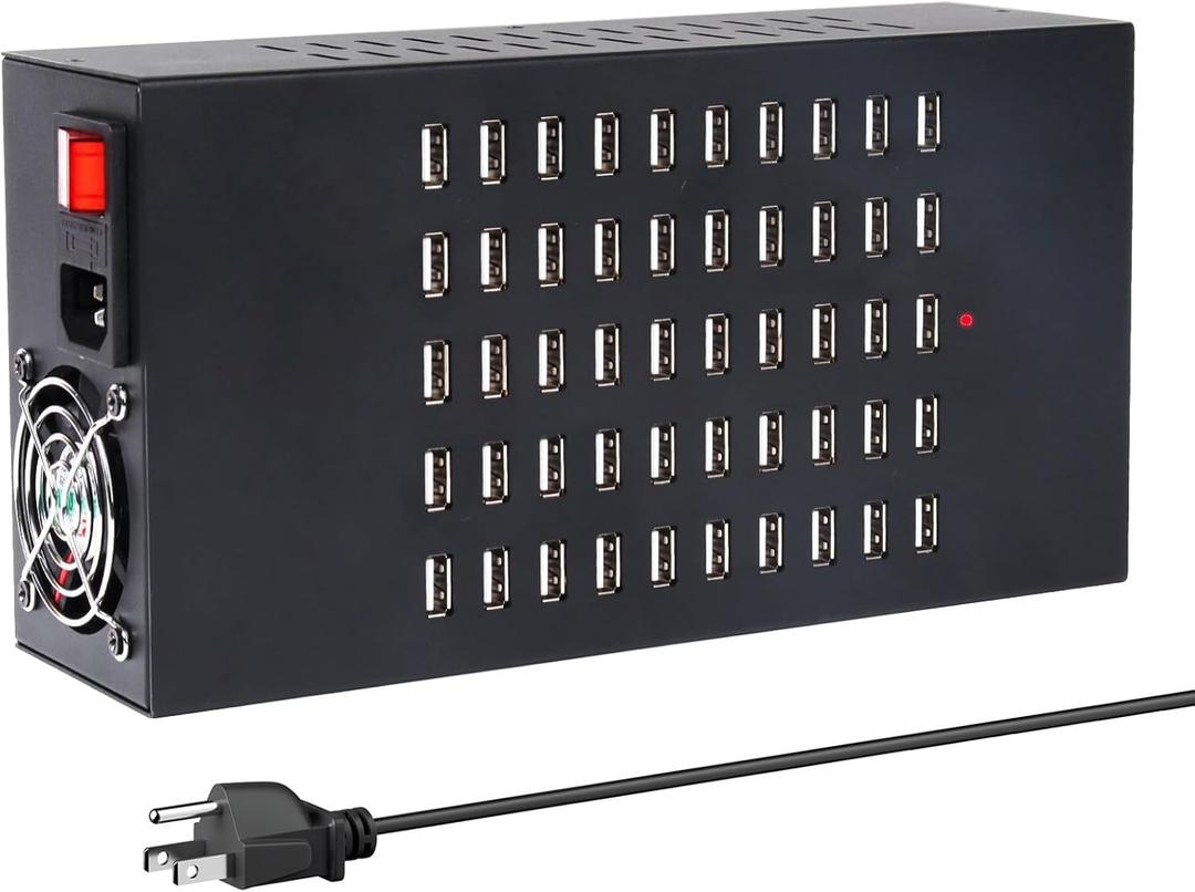 50 Port 200 Watt (40A) USB Charging Station, High Power Fast Charger Block, Multiple Desktop Charging Station with Smart IC Protection, Suitable for Hotels, Schools, Offices & Retail Stores