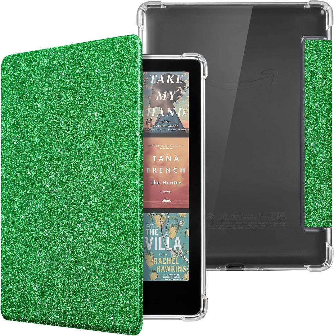 CoBak Case for 7" Ereader - New PU Leather Cover and Clear Soft Silicone Back Cover with Auto Sleep Wake Feature (Jade Glitter)