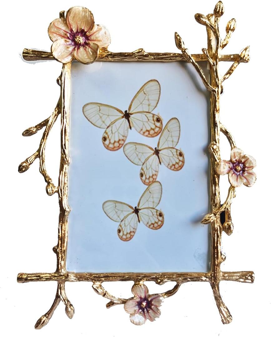 Gold Frame,golden branches Textured Picture Frame,Vertical Display,Tabletop & Wall Display,Perfect for Home Decor,Commemorate Wedding and Graduation,Art,1-Pack (Gold-Pink, 4 * 6inch)