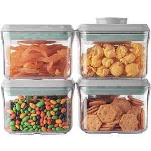 Ankou Airtight Container Set - (380ml 4 Pcs) Stackable One Button Openning Food Containers for Snacks Candy Salt Herbs Spices BPA-Free Tranparent (0.32 QT * 4)