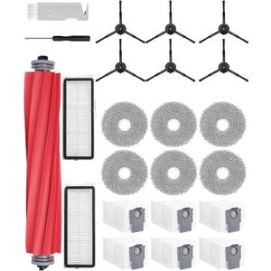 23Pack Qrevo Accessories Kit for Roborock Qrevo S, Qrevo Pro, Qrevo MaxV,Qrevo Plus Robot Vacuum Replacement Parts,1Main Brush,6Mop Pads,6Black Side Brushes,6Dust Bags, 2Filter,2Cleaning Tool