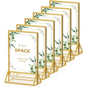 5x7 Gold Picture Frame Double -Sided Acrylic Sign Holder,Wedding Signs Table Numbers Menu Holders5 x 7 Photo Frame Pack of 6