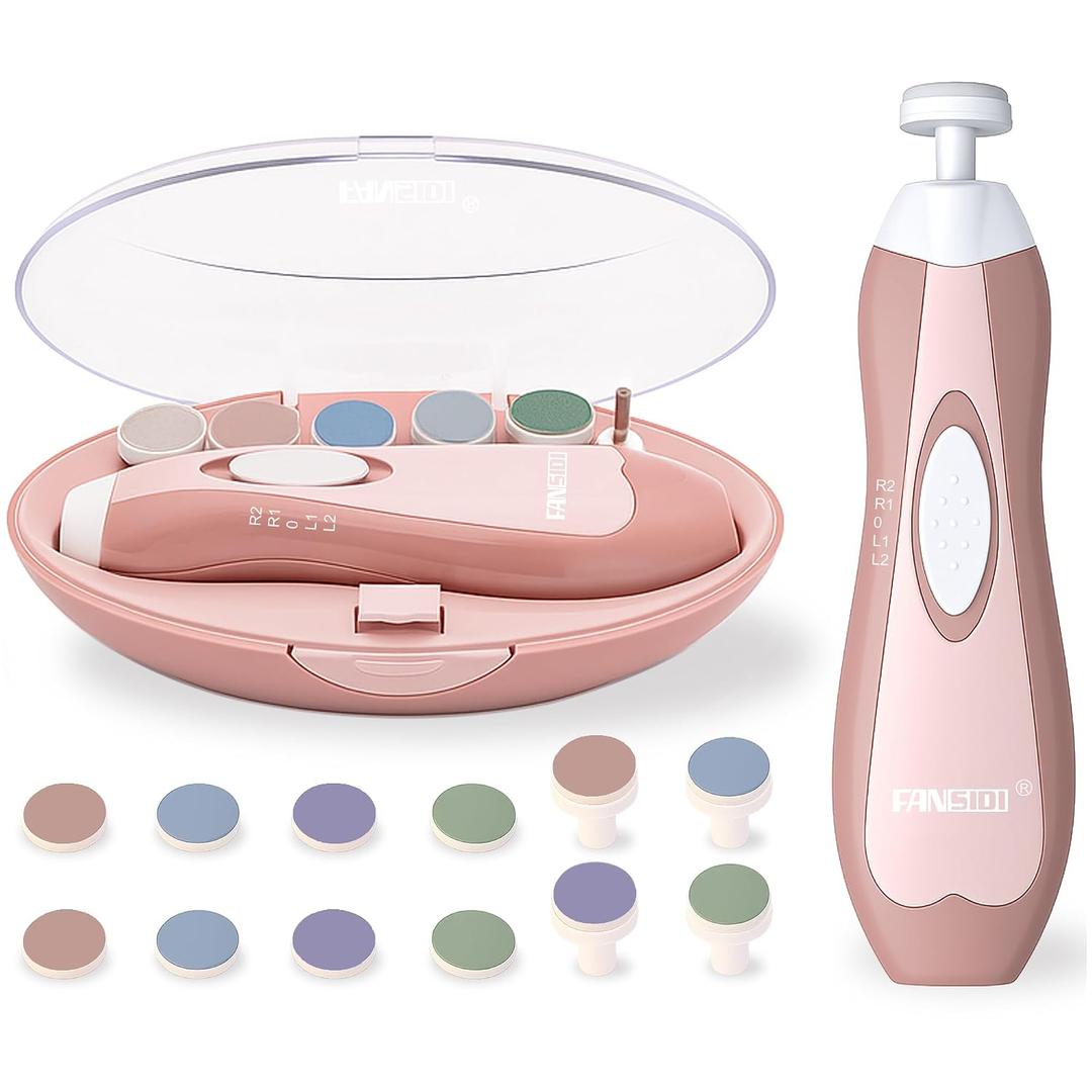 Fansidi Baby Nail Trimmer Electric, Easy & Safe Nail File for Newborn to Toddler, Whisper-Quiet Nighttime Use, Precise 4-Stage Grinding Heads, LED Light, 18-Pcs Kit, Blush Petal Pink, Baby Shower Gift