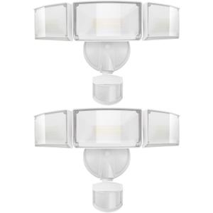 UME 2 Pack 5500LM LED Security Lights Motion Sensor Light Outdoor, 49W, 5000K Daylight, IP65 Waterproof, Dusk to Dawn, 3 Head Motion Detected Flood Light for Garage, Yard, Porch (White)