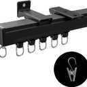 Ceiling Curtain Track Ceiling and Wall Mounted Heavy-Duty Curtains Rails Room Divider Curtains Shower RV Tracks Ceiling Sliding Curtain Rods With Clips,Black 6ft.