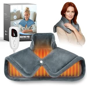 Wifen Weighted Heating Pad for Neck & Shoulders - 6 Heat Settings, 4 Timers, Auto Off - Electric Heating Pad for Back Pain Relief - Gift for Women/Men, Mom/Dad, Birthday, Christmas (Gray)