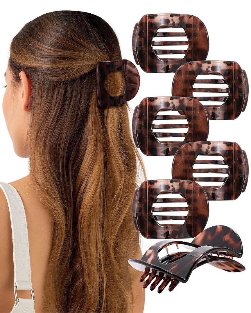 AWAYTR 6Pcs Flat Hair Clips for Women Strong Grip Curved Claw Clip for Thin Hair Non-slip Plastic Hair Barrettes (Light Brown)