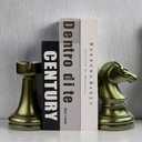 jinhuoba Decorative Bookends Chess Bookends, Aeneous Heavy Book Ends Stopper, Modern Book Ends for Shelves Office Home Desk Bookrack, 7"(L) x4(W) x7(H), 1Pair/2Piece