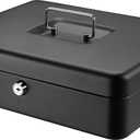 SentrySafe Black Money Saving Box with Cash Tray and Key Lock, Portable Safe Box with Carrying Handle, 0.21 Cubic Feet, 3.75 x 12 x 9.3 Inches, CB-12