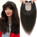 Hair Toppers for Women Real Human Hair, 360 3D Toppers Pieces for Women with Thinning Crown Wispy Bangs 16 Inch Upgrade Big Basement (Dark Brown, 16 Inch Wispy Bangs)