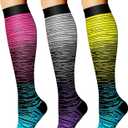 CHARMKING Compression Socks for Women & Men Circulation (3 Pairs) 15-20 mmHg is Best Support for Athletic Running Cycling (Large-X-Large, 17 Straps Gray/Pink/Green)