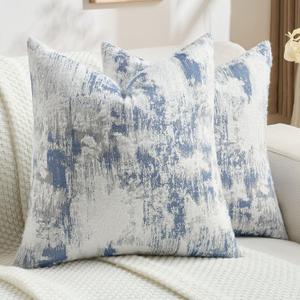 FUTEI Blue White Decorative Throw Pillow Covers 20x20 Inch Set of 2,Jacquard Weave Cushion Case in Soft Faux Cashmere,Modern Home Decor for Couch Living Room